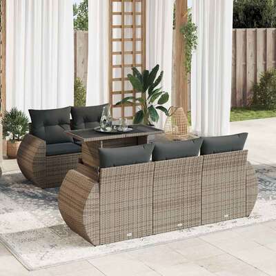 Luxurious Garden Sofa Set with Cushions Modular Sofa 6 Piece Grey Poly Rattan
