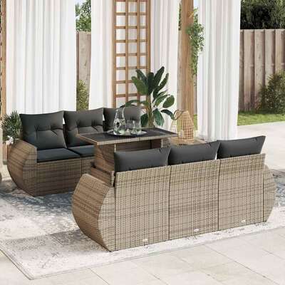 Stylish Garden Sofa Set with Cushions Modular Sofa 7 Piece Grey Poly Rattan