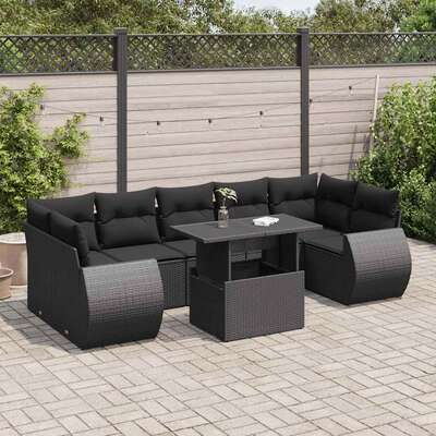 Elegant Garden Sofa Set with Cushions Modular Sofa 8 Piece Black Poly Rattan