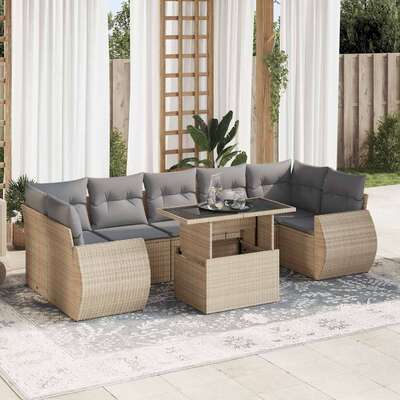 Garden Sofa Set with Cushions Modular Sofa 8 Piece Beige Poly Rattan 