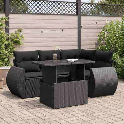 Versatile Garden Sofa Set with Cushions Modular Sofa 5 Piece Black Poly Rattan