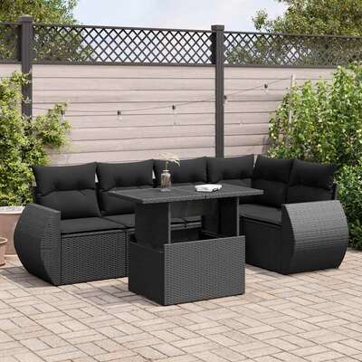 Versatile Garden Sofa Set with Cushions Modular Sofa 6 Piece Black Poly Rattan