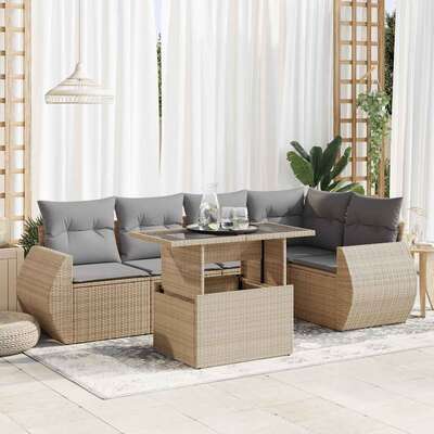 Versatile Garden Sofa Set with Cushions Modular Sofa 6 Piece - Beige Poly Rattan