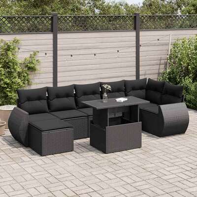 Modern Garden Sofa Set with Cushions Modular Sofa 8 Piece Black Poly Rattan
