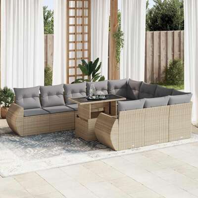 11 Piece Garden Sofa Set with Cushions Beige Poly Rattan - Stylish