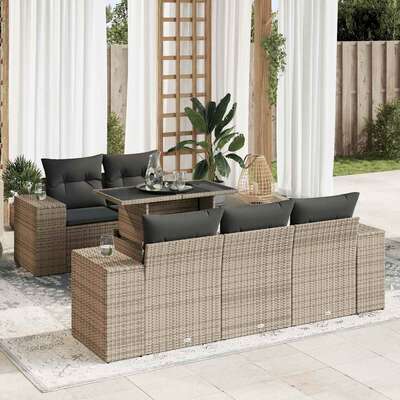Modern 6 Piece Garden Sofa Set with Cushions Grey Poly Rattan