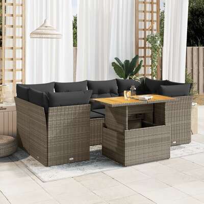 Garden Sofa Set with Cushions Modular Sofa 7 Piece Grey Poly Rattan - Elegant