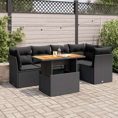 Garden Sofa Set with Cushions Modular Sofa 6 Piece Black Poly Rattan 