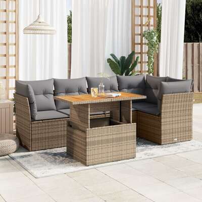 Garden Sofa Set with Cushions Modular Sofa 6 Piece Beige Poly Rattan