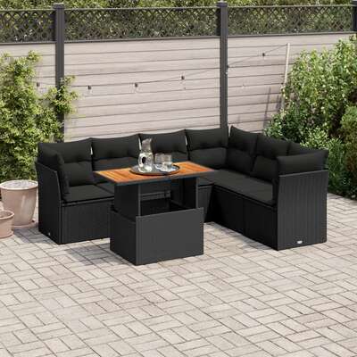 Garden Sofa Set with Cushions Modular Sofa 7 Piece Black Poly Rattan - Comfort & Style