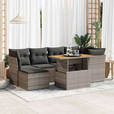 7 Piece Garden Sofa Set with Cushions Grey Poly Rattan - Stylish Outdoor Comfort