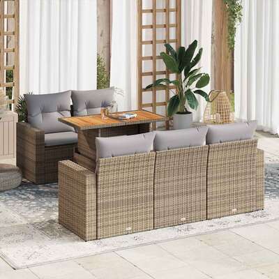 Stylish - Garden Sofa Set with Cushions Modular Sofa 6 Piece Beige Poly Rattan