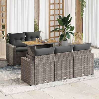 Stylish Garden Sofa Set with Cushions Modular Sofa 6 Piece Grey - Poly Rattan