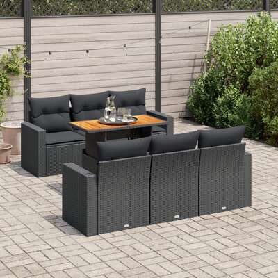 Garden Sofa Set with Cushions Modular Sofa 7 Piece Black Poly Rattan