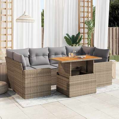 Garden Sofa Set with Cushions Modular Sofa 7 Piece Beige Poly Rattan - Versatile and Stylish