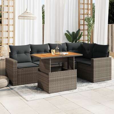 Garden Sofa Set with Cushions Modular Sofa 6 Pcs Grey Poly Rattan - Outdoor Relaxation