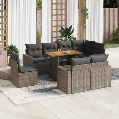 Garden Sofa Set with Cushions Modular Sofa 9 Piece Grey Poly Rattan-Modern