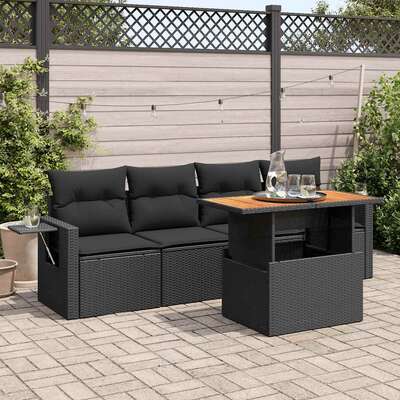 Stylish Garden Sofa Set with Cushions Modular Sofa 5 Piece Black Poly Rattan