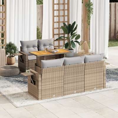 Versatile Garden Sofa Set with Cushions Modular Sofa 6 Piece Beige Poly Rattan