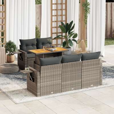 Elegant Garden Sofa Set with Cushions Modular Sofa 6 Piece Grey Poly Rattan