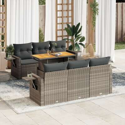 Garden Sofa Set with Cushions Modular Sofa 7 Piece Grey - Poly Rattan