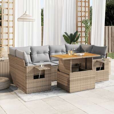 Garden Sofa Set with Cushions Modular Sofa 7 Piece Beige Poly Rattan - Elegant & Versatile