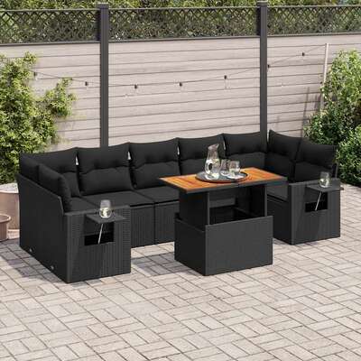 Sleek and Comfortable Garden Sofa Set with Cushions Modular Sofa 8 Piece Black Poly Rattan