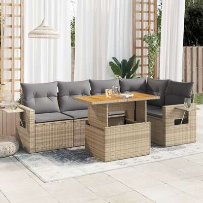 Garden Sofa Set with Cushions Modular Sofa 6 Piece Beige Poly Rattan - Stylish Comfort