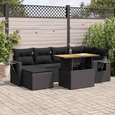 Comfort and Style 7 Piece Garden Sofa Set with Cushions Black Poly Rattan