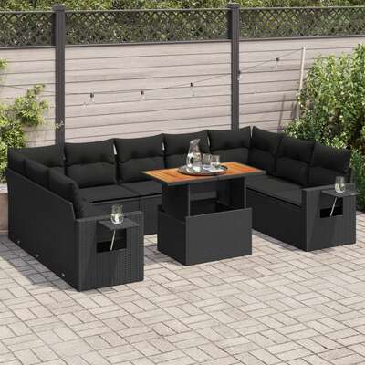 Versatile Garden Sofa Set with Cushions Modular Sofa 10 Piece Black Poly Rattan