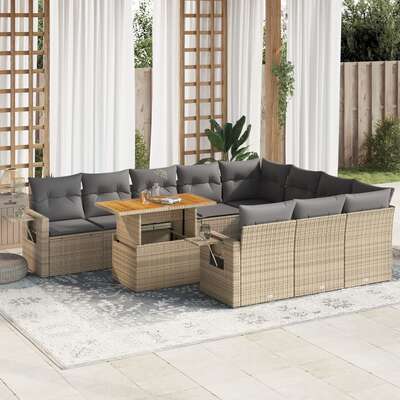 Garden Sofa Set with Cushions Modular Sofa 11 Piece Beige Poly Rattan  - Elegant & Versatile