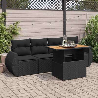 Stylish Garden Sofa Set with Cushions Modular Sofa 5 Pcs - Black Poly Rattan