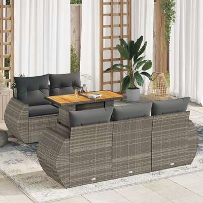 Comfortable Garden Sofa Set with Cushions Modular Sofa 6 Piece Grey Poly Rattan