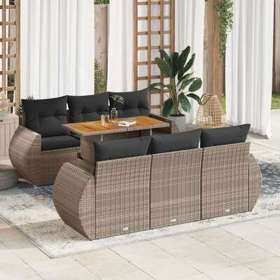 Modern Garden Sofa Set with Cushions Modular Sofa 7 Piece Grey Poly Rattan