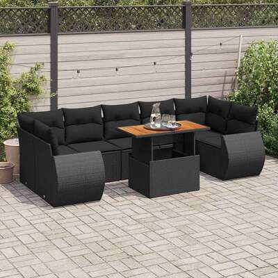 Luxurious Garden Sofa Set with Cushions Modular Sofa 8 Piece - Black Poly Rattan