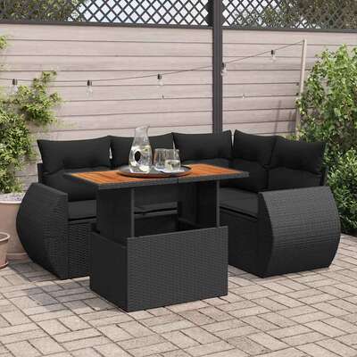 Stylish Garden Sofa Set with Cushions Modular Sofa 5 Piece - Black Poly Rattan