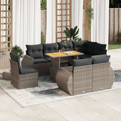 Modern Garden Sofa Set with Cushions Modular Sofa 9 Piece - Grey Poly Rattan