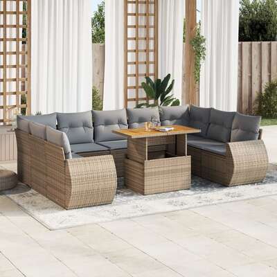 Versatile Garden Sofa Set with Cushions Modular Sofa 10 Piece Beige Poly Rattan