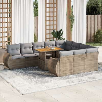 Garden Sofa Set with Cushions Modular Sofa 11 Piece Beige Poly Rattan Elegant