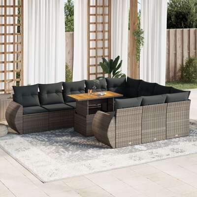 Garden Sofa Set with Cushions Modular Sofa 11 Piece Grey Poly Rattan