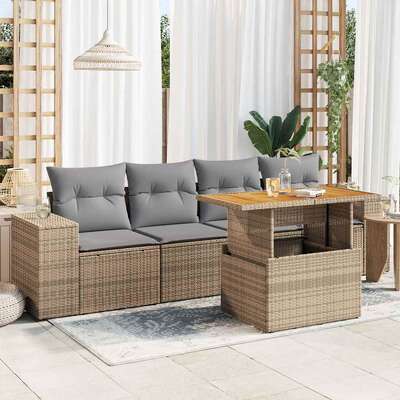 Stylish Garden Sofa Set with Cushions Modular Sofa 5 Piece Beige Poly Rattan