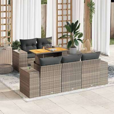 Garden Sofa Set with Cushions Modular Sofa 6 Pcs Grey Poly Rattan