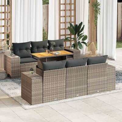 Garden Sofa Set with Cushions Modular Sofa 7 Pcs Grey Poly Rattan