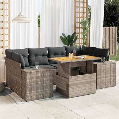 Garden Sofa Set with Cushions Modular Sofa 7 Pcs Grey Poly Rattan - Stylish & Durable