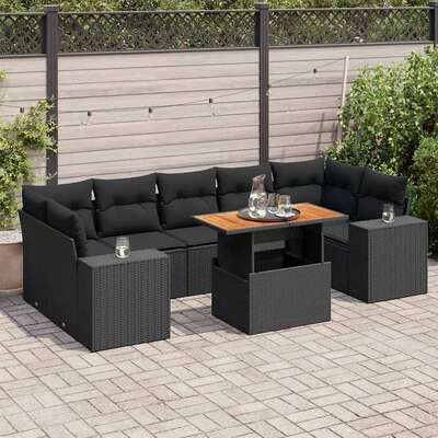 Elegant - Garden Sofa Set with Cushions Modular Sofa 8 Piece Black Poly Rattan