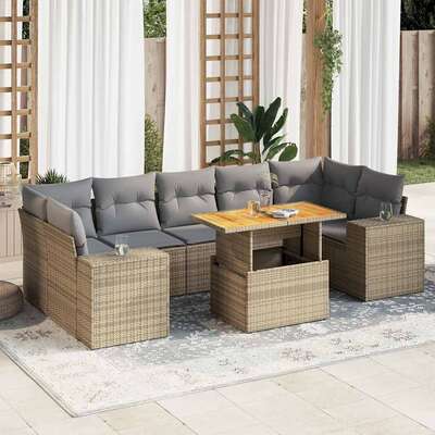 Versatile Garden Sofa Set with Cushions Modular Sofa 8 Piece Beige Poly Rattan