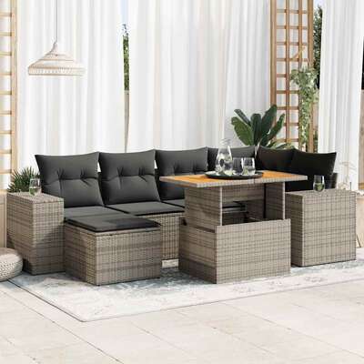 7 Piece Garden Sofa Set with Cushions Grey Poly Rattan - Outdoor Comfort
