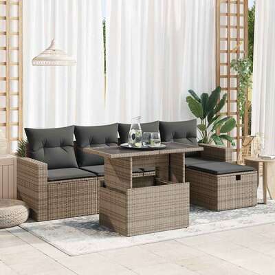 6 Piece Garden Sofa Set with Cushions Grey Poly Rattan - Sleek & Functional