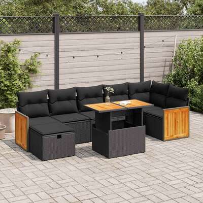 Stylish Comfort 5 Piece Garden Sofa Set with Cushions Black Poly Rattan