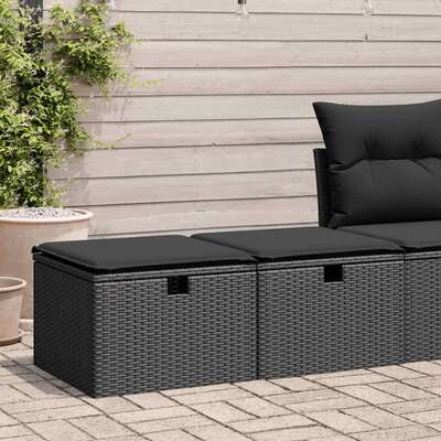 Luxury 2 Piece Garden Sofa Set with Cushions Black Poly Rattan Acacia